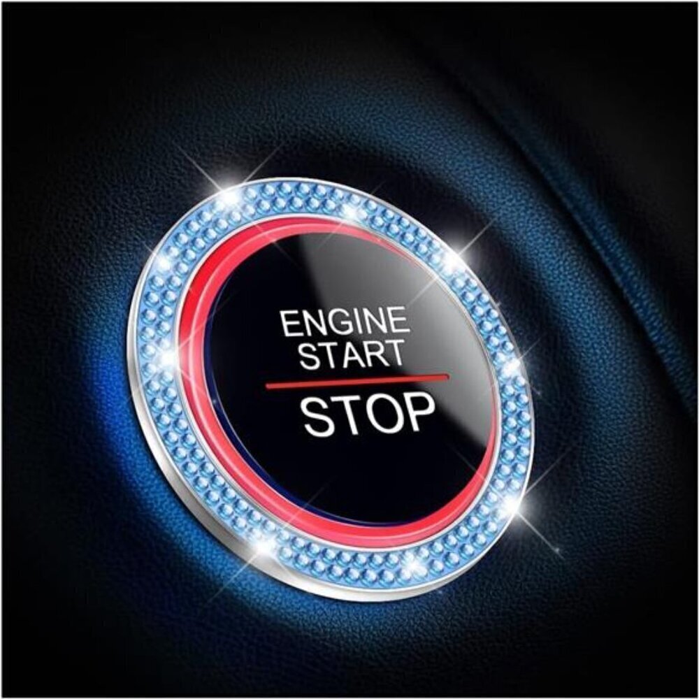 Blue Car Start Button Bling Rhinestone Diamond Engine Button Ring 2-Pack